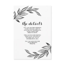 Modern Black Botanical Wedding Guest Details Kaart