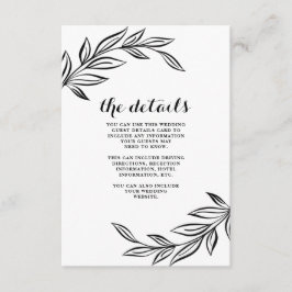 Modern Black Botanical Wedding Guest Details Kaart
