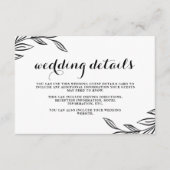 Modern Black Botanical Wedding Guest Details Kaart (Voorkant)