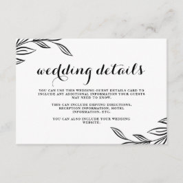 Modern Black Botanical Wedding Guest Details Kaart