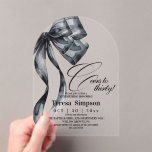 Modern Black Bow 30th Birthday  Acrylic  Acryl Uitnodigingen<br><div class="desc">Birthday party invitation elegant cute dusty pink watercolor bow with  cute gold pink crown modern  birthday invitation template. Elegant stylish birthday invitation is full of fun and cute design elements.</div>