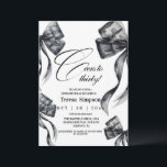 Modern Black Bow 30th Birthday   Kaart<br><div class="desc">Birthday party invitation elegant cute dusty pink watercolor bow with  cute gold pink crown modern  birthday invitation template. Elegant stylish birthday invitation is full of fun and cute design elements.</div>