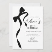 Modern black bow 30th birthday party invitation kaart (Voorkant)