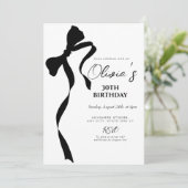 Modern black bow 30th birthday party invitation kaart (Staand voorkant)