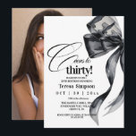 Modern Black Bow 30th Birthday Photo  Kaart<br><div class="desc">Birthday party invitation elegant cute dusty pink watercolor bow with  cute gold pink crown modern  birthday invitation template. Elegant stylish birthday invitation is full of fun and cute design elements.</div>