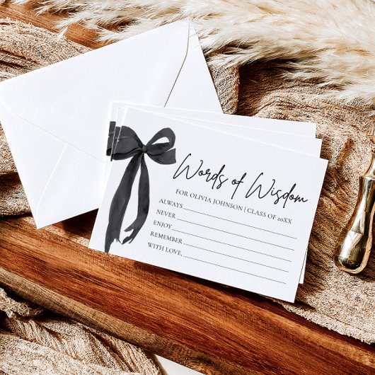 Modern Black Bow Afstuderen Advies Woorden van Wij Informatiekaartje