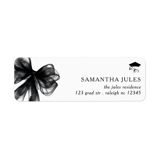Modern Black Bow Afstuderen Retouradres Etiket (Voorkant)