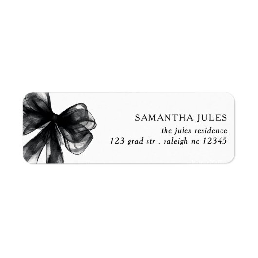 Modern Black Bow Afstuderen Retouradres Etiket (Voorkant)