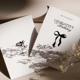 Modern Black Bow Birthday Invitation Kaart