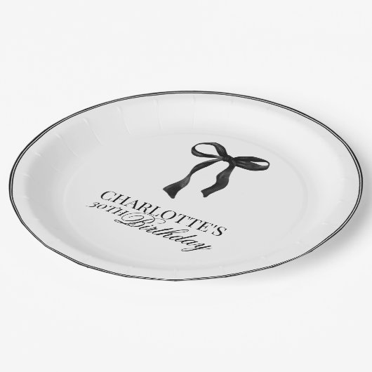 Modern Black Bow Birthday Papieren Bordje (Gekanteld)