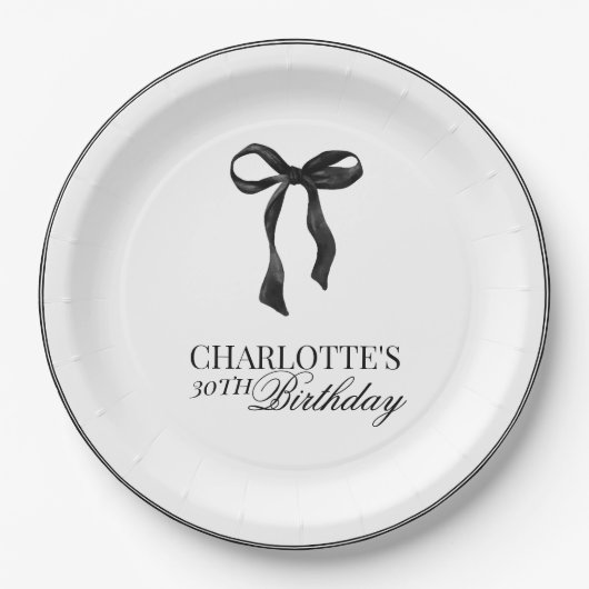 Modern Black Bow Birthday Papieren Bordje (Voorkant)