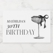 Modern Black Bow Birthday Sparkling Wijnetiket (Enkel label)
