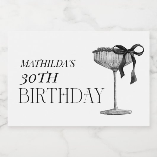Modern Black Bow Birthday Sparkling Wijnetiket (Enkel label)