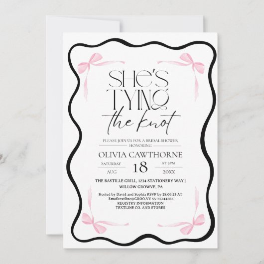 Modern Black Bow  Bridal Shower Invitation Kaart (Voorkant)