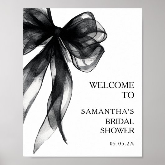 Modern Black Bow Bridal Shower Welcome Sign Poster (Voorkant)