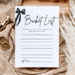 Modern Black Bow Bucket List Vrijgezellenfeest spe Kaart<br><div class="desc">Maak de reis van de bruid naar "Ik doe" nog specialer met dit leuke en elegante Black Bow Bucket List vrijgezellenfeest spel 🖤🎀! Gasten zullen leuke ervaringen en zoete uitdagingen schrijven voor de aanstaande bruid om te voltooien voor de grote dag 💕✨. Met een chique minimalistisch ontwerp met een stijlvolle...</div>