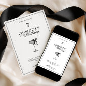Modern Black Bow Champagne Birthday Invitation Kaart