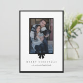 Modern Black Bow Christmas Photo Feestdagenkaart (Staand voorkant)