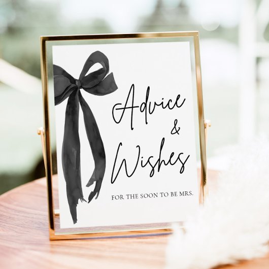 Modern Black Bow Coquette Advies en Wishes Sign Poster