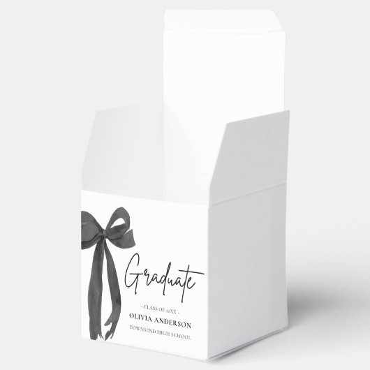 Modern Black Bow Coquette Afstuderen Afstuderen Bedankdoosjes (Geopend)