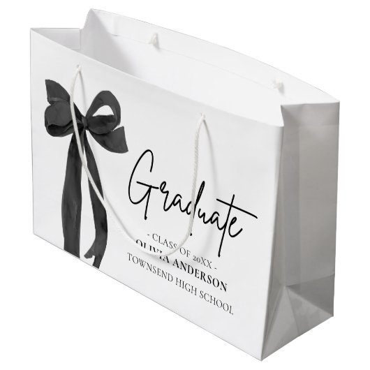 Modern Black Bow Coquette Afstuderen Afstuderen Groot Cadeauzakje (Achterkant Gekanteld)