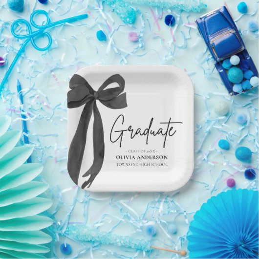 Modern Black Bow Coquette Afstuderen Afstuderen Papieren Bordje (Feest)