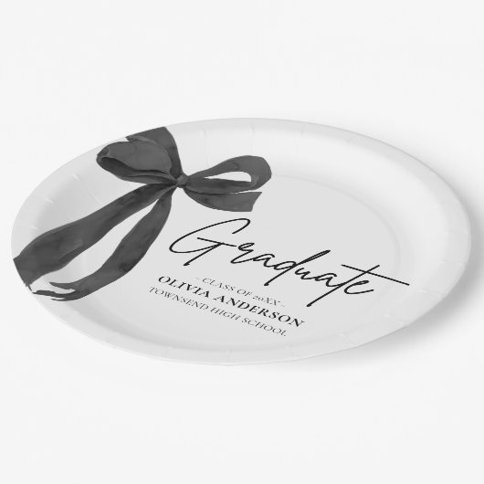 Modern Black Bow Coquette Afstuderen Afstuderen Papieren Bordje (Gekanteld)
