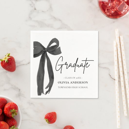 Modern Black Bow Coquette Afstuderen Afstuderen Servet (Insitu)