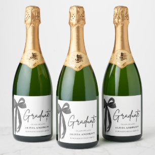 Modern Black Bow Coquette Afstuderen Afstuderen Sparkling Wijnetiket