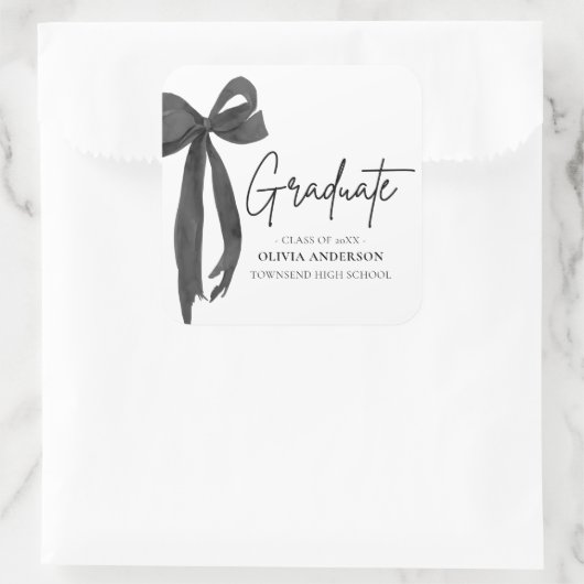 Modern Black Bow Coquette Afstuderen Afstuderen Vierkante Sticker (Tas)