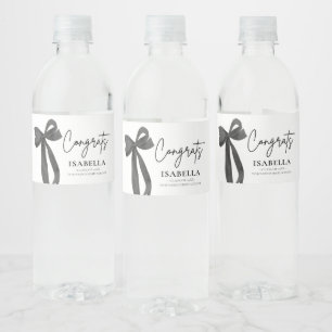 Modern Black Bow Coquette Afstuderen Afstuderen Waterfles Etiket