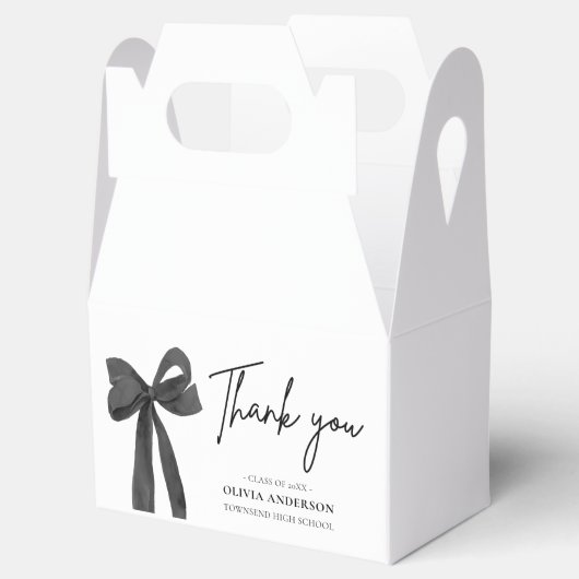 Modern Black Bow Coquette Dank u Afstuderen Bedankdoosjes (Geopend)