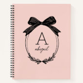 Modern Black Bow Elegant Blush Pink Monogram Notitieboek (Voorkant)