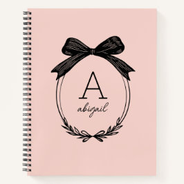 Modern Black Bow Elegant Blush Pink Monogram Notitieboek