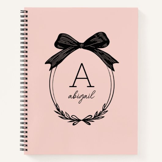 Modern Black Bow Elegant Blush Pink Monogram Notitieboek (Voorkant)