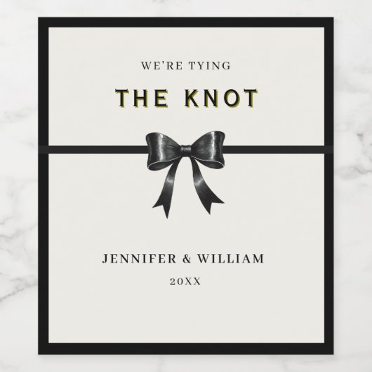 Modern Black Bow Engagement Wine bottle  Wijn Etiket (Enkel label)