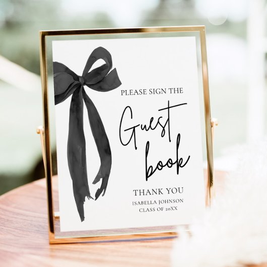 Modern Black Bow Graduation Party Gastboek Teken Poster