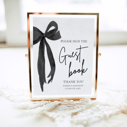 Modern Black Bow Graduation Party Gastboek Teken Poster