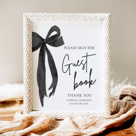 Modern Black Bow Graduation Party Gastboek Teken Poster
