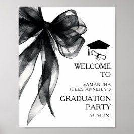 Modern Black Bow Graduation Party Welkomstbord Poster