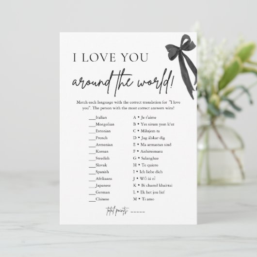Modern Black Bow Ik hou van je rond de wereld spel Kaart (Staand voorkant)
