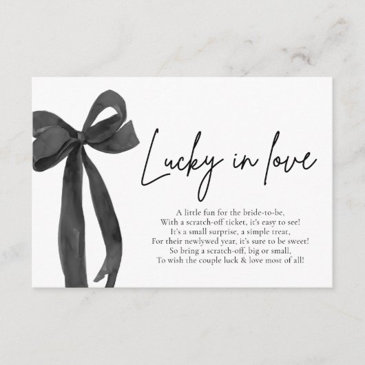Modern Black Bow Lucky in Love Loterij Ticket Informatiekaartje (Voorkant)