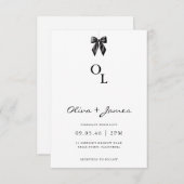Modern Black Bow Monogram Wedding Invitation Kaart (Voorkant / Achterkant)