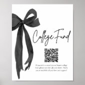 Modern Black Bow QR Code College Fund Afstuderen Poster (Voorkant)