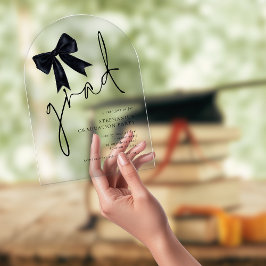 Modern Black Bow Script Afstudeerder Afstuderen Ar Acryl Uitnodigingen