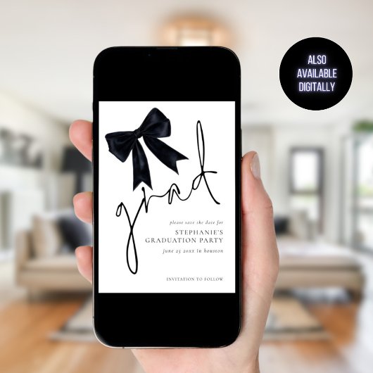 Modern Black Bow Script Afstudeerder Afstuderen Save The Date