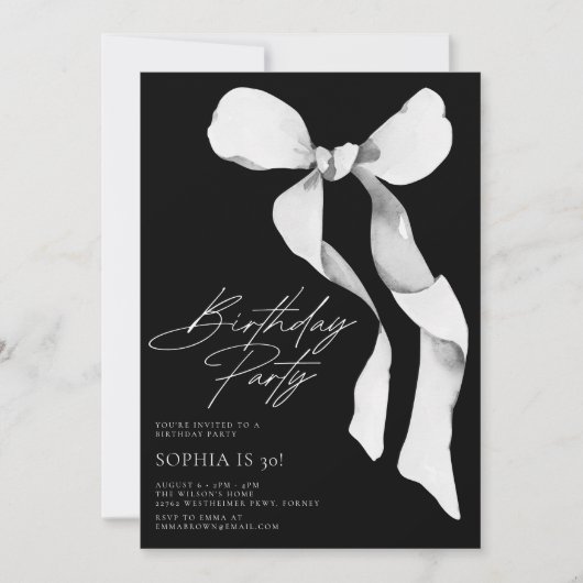 Modern Black Bow verjaardagsfeestje Kaart (Voorkant)