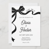 Modern Black Bow Wedding Invitation Kaart (Voorkant)