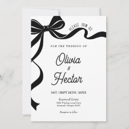 Modern Black Bow Wedding Invitation  Kaart