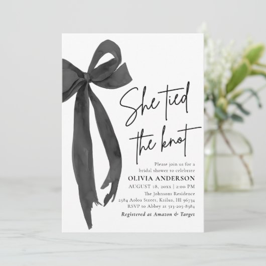 Modern Black Bow Ze Bind De Knoop Vrijgezellenfees Kaart (Staand voorkant)